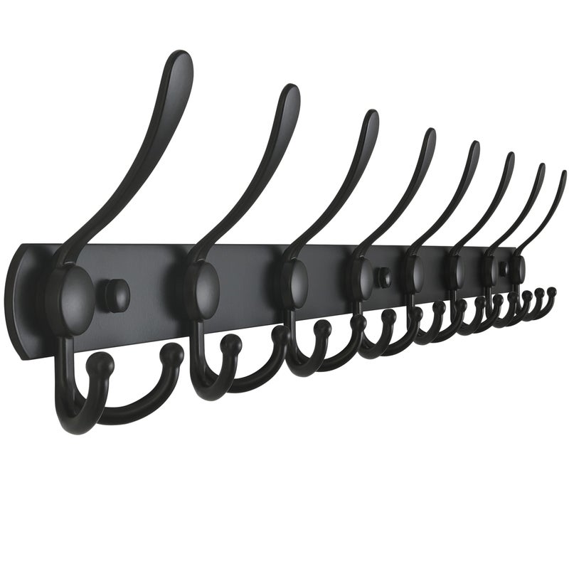 Dseap Coat Rack Wall Mount - 29.5â€ Long 8-Tri-Hooks Heavy Duty Coat Hanger Rail Wall Hooks for Hanging Coats Hats Clothing Clothes Purse Mudroom Entryway, Black - Image 1